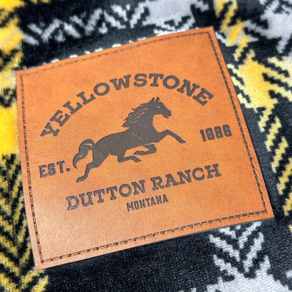 Yellowstone Dutton Ranch Plaid Throw Blanket Sherpa Fleece Backing Yellow Black - Picture 3 of 8